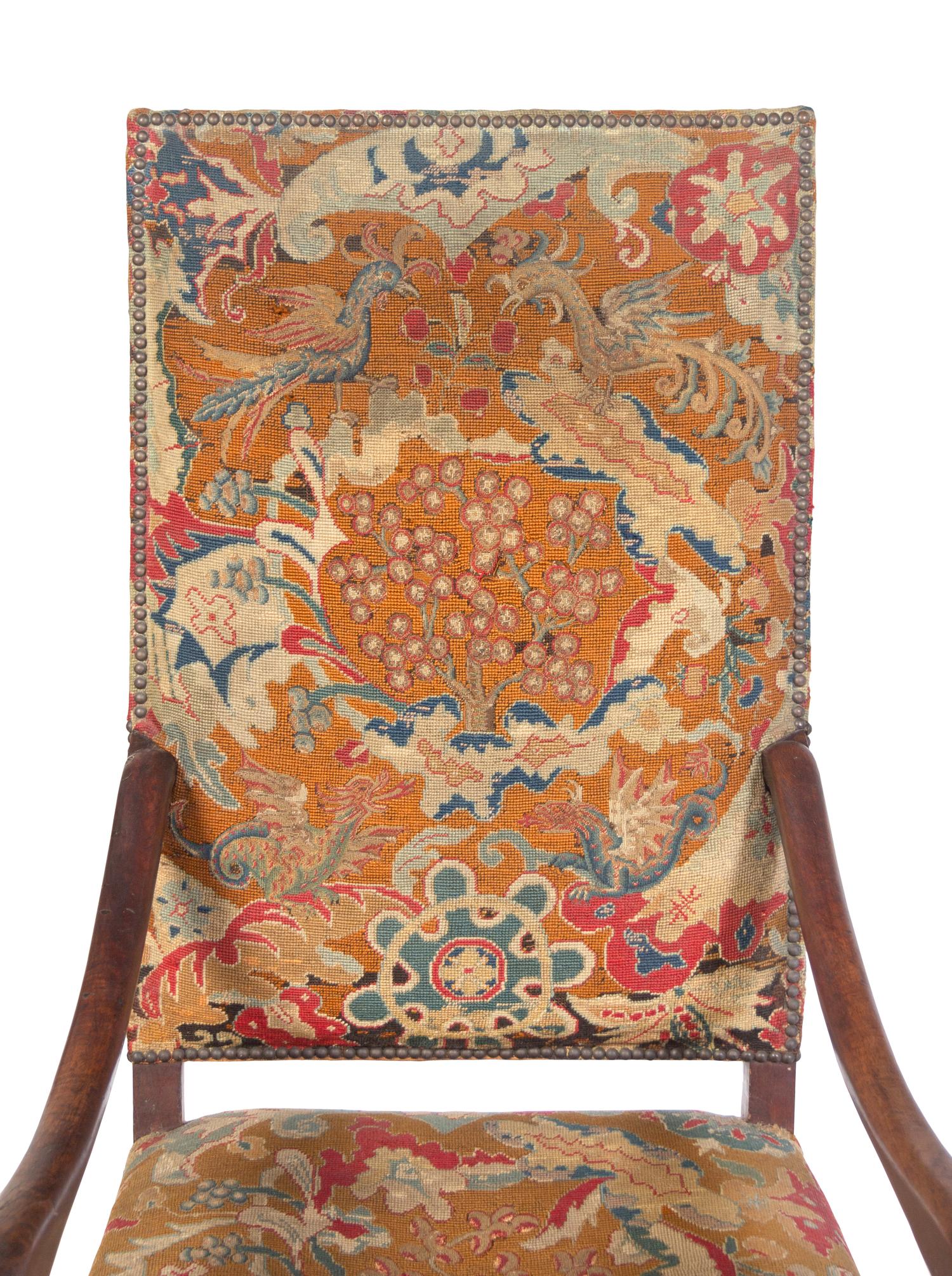 Two William and Mary Walnut Armchairs with Tapestry Upholstery