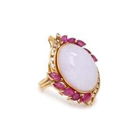 LAVENDAR JADE, RUBY AND DIAMOND RING
