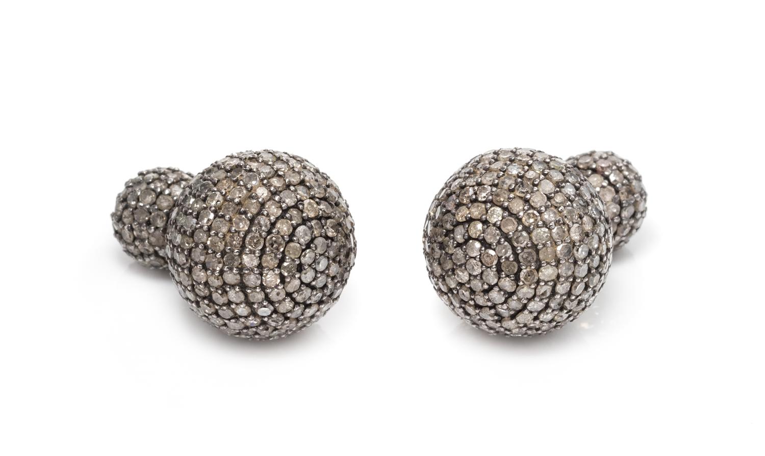 A Pair of Oxidized Silver and Diamond Front-Back Earrings, 8.80 dwts.