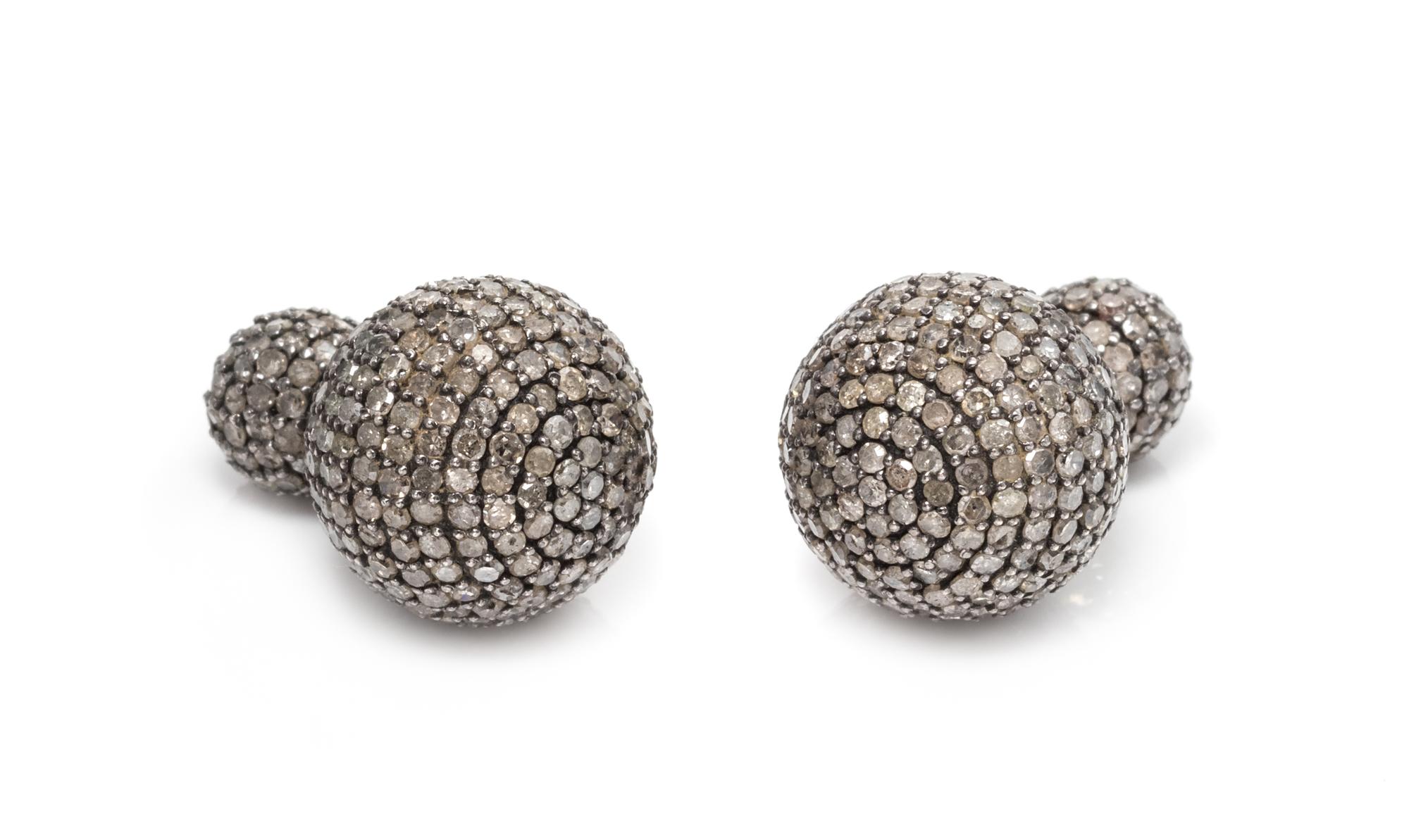 A Pair of Oxidized Silver and Diamond Front-Back Earrings, 8.80 dwts.