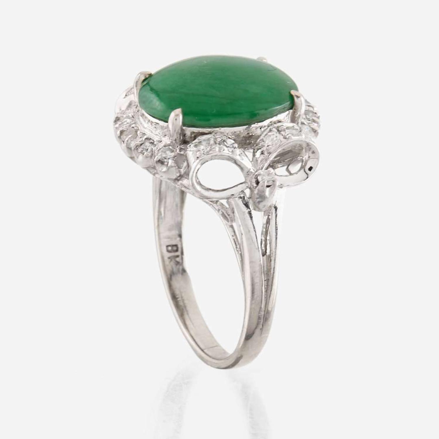 A jadeite jade, diamond, and white gold ring