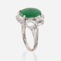 A jadeite jade, diamond, and white gold ring