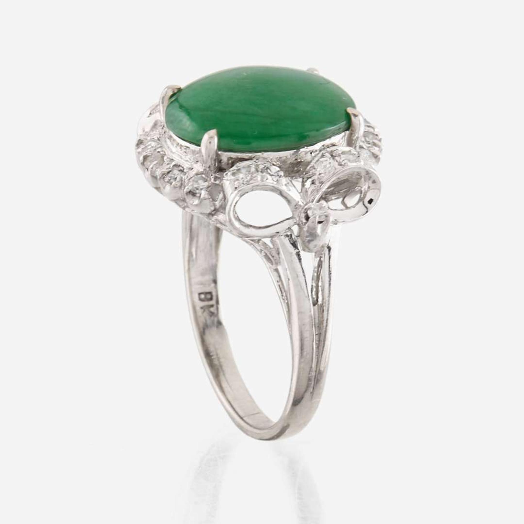 A jadeite jade, diamond, and white gold ring