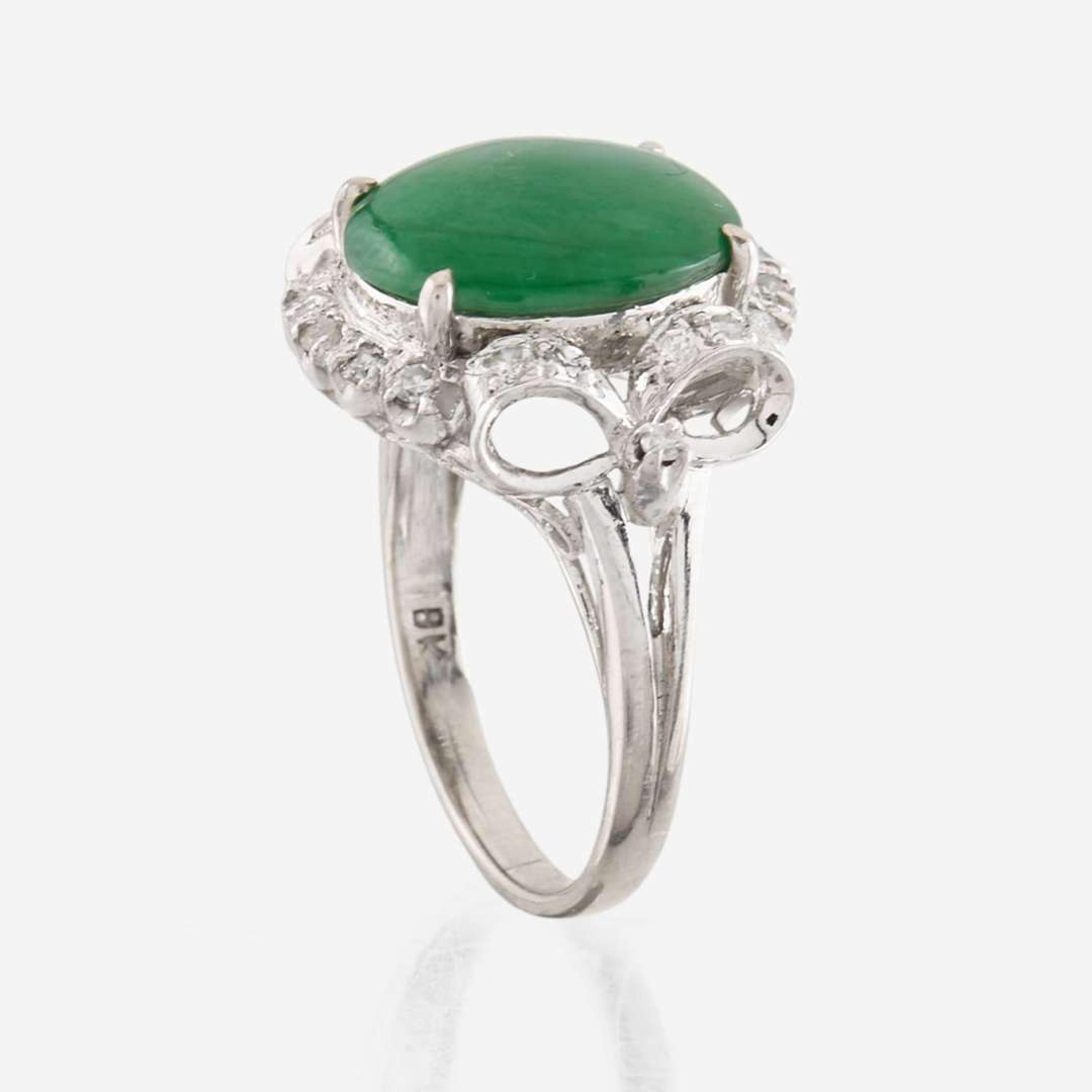 A jadeite jade, diamond, and white gold ring