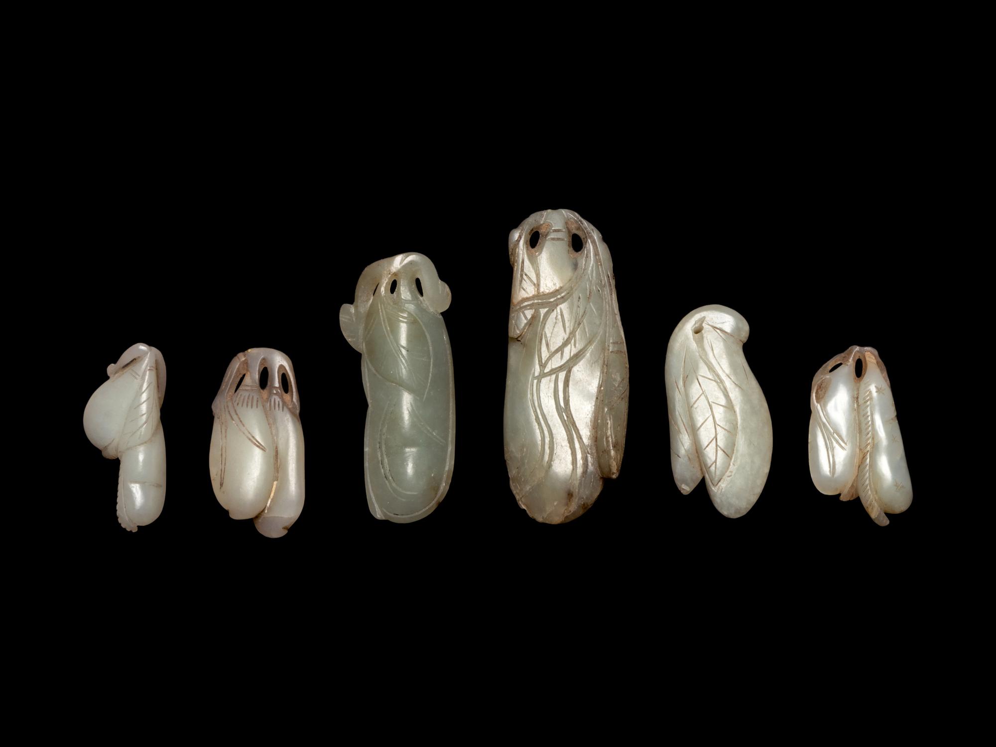 Six Chinese Carved Jade Beans