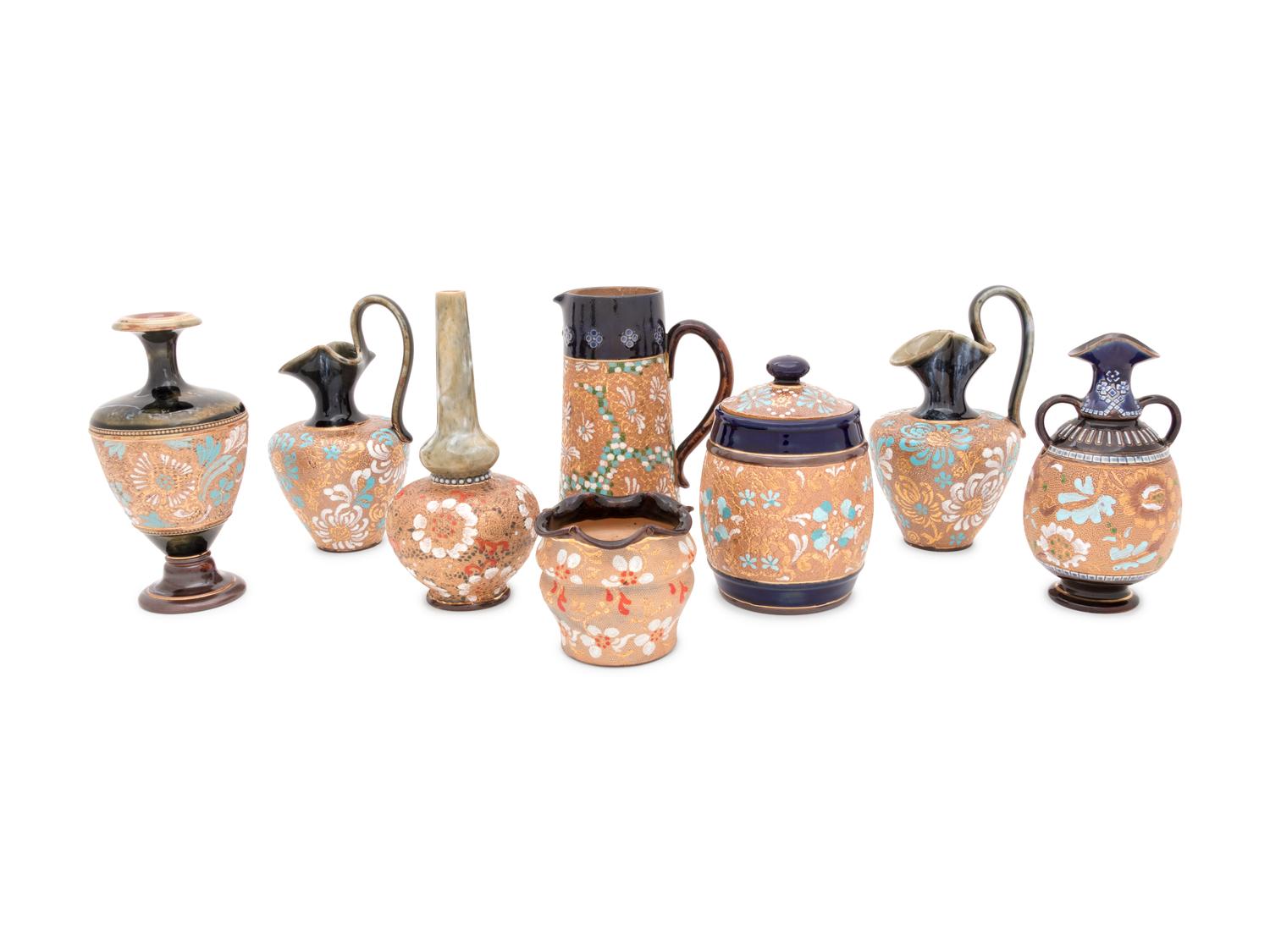 Eight Doulton Lambeth Stoneware Articles