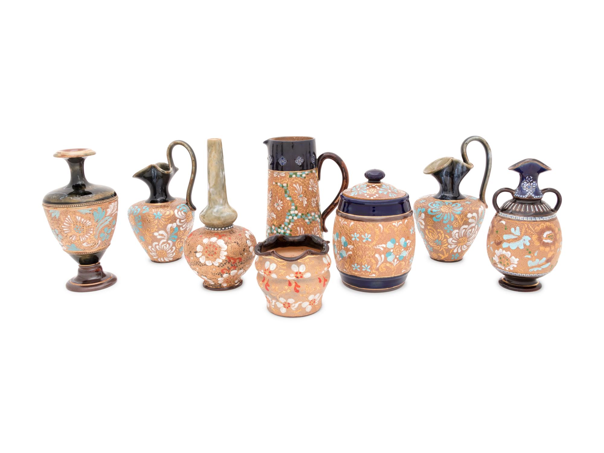 Eight Doulton Lambeth Stoneware Articles