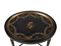 Two English Papier Mache Oval Serving Trays on Ebonized Stands