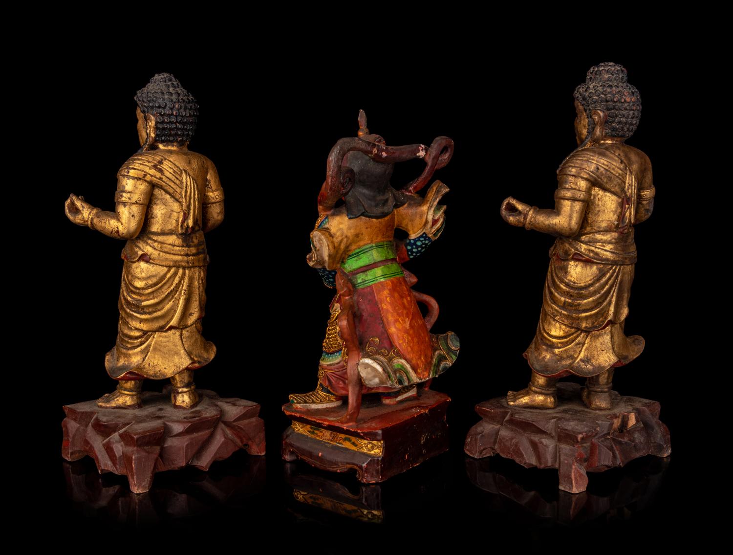 Three Chinese Gilt Lacquered Wood Figures