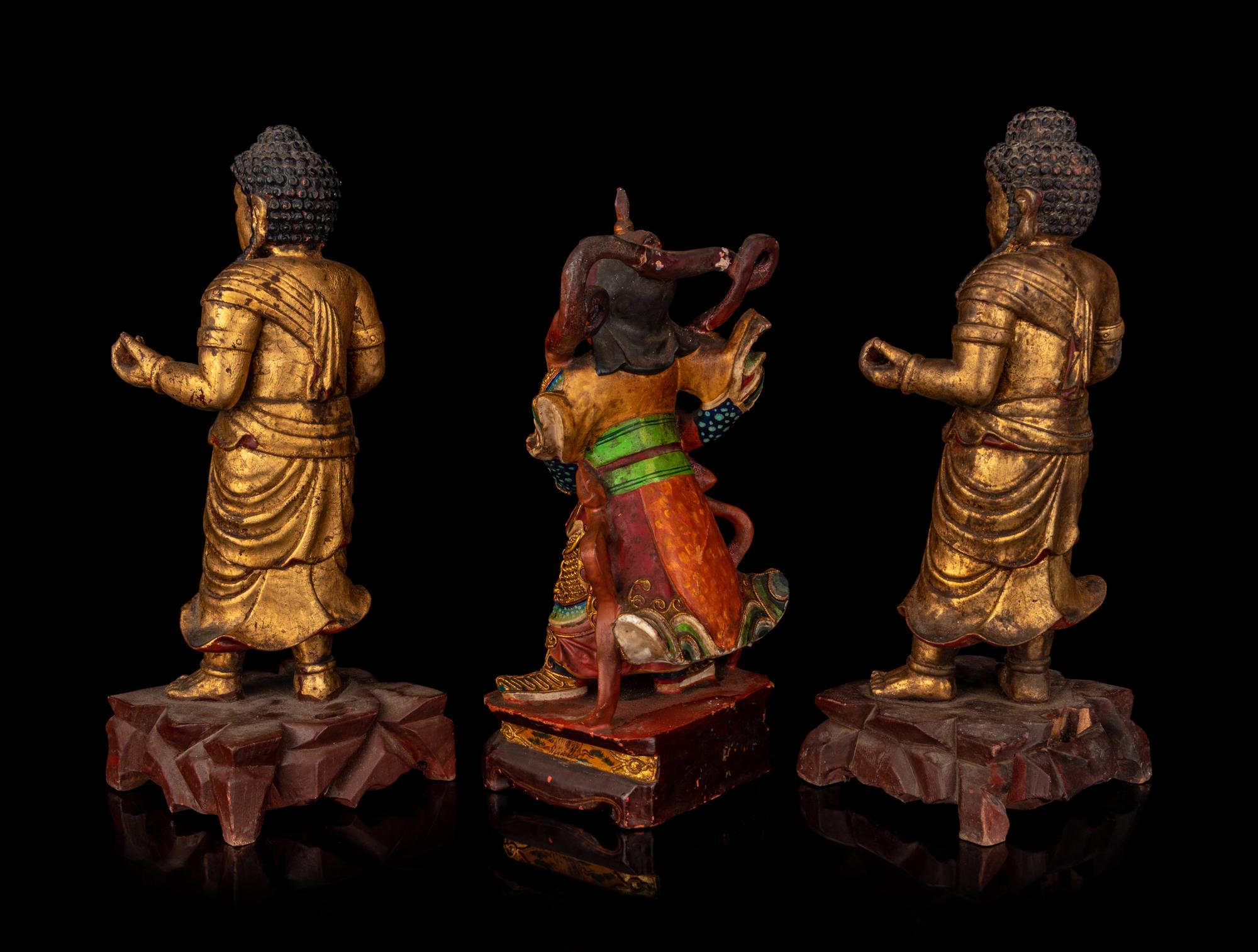Three Chinese Gilt Lacquered Wood Figures