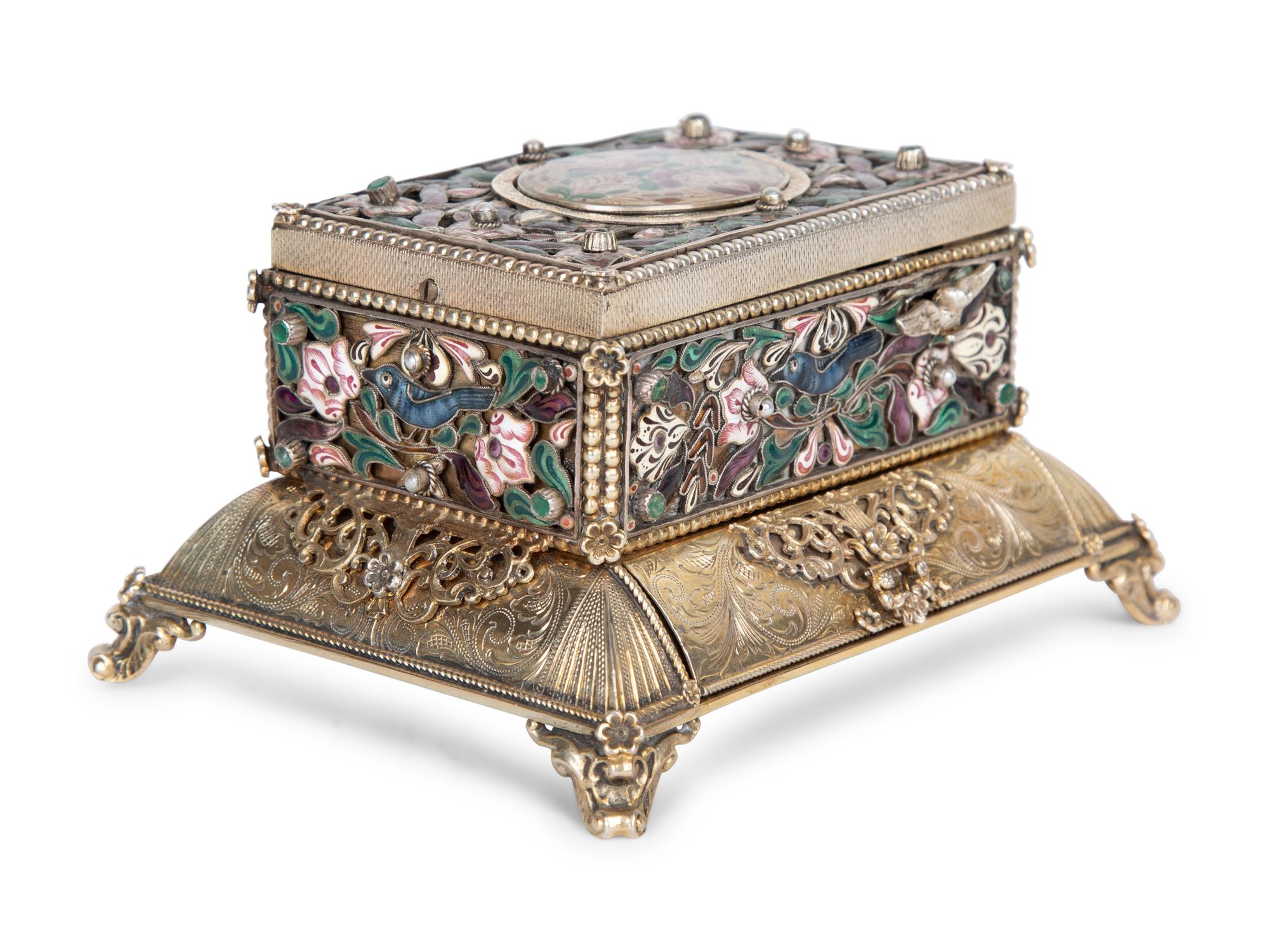 A Continental Enameled Silver Gilt Singing Bird Automaton Box — 19TH CENTURY