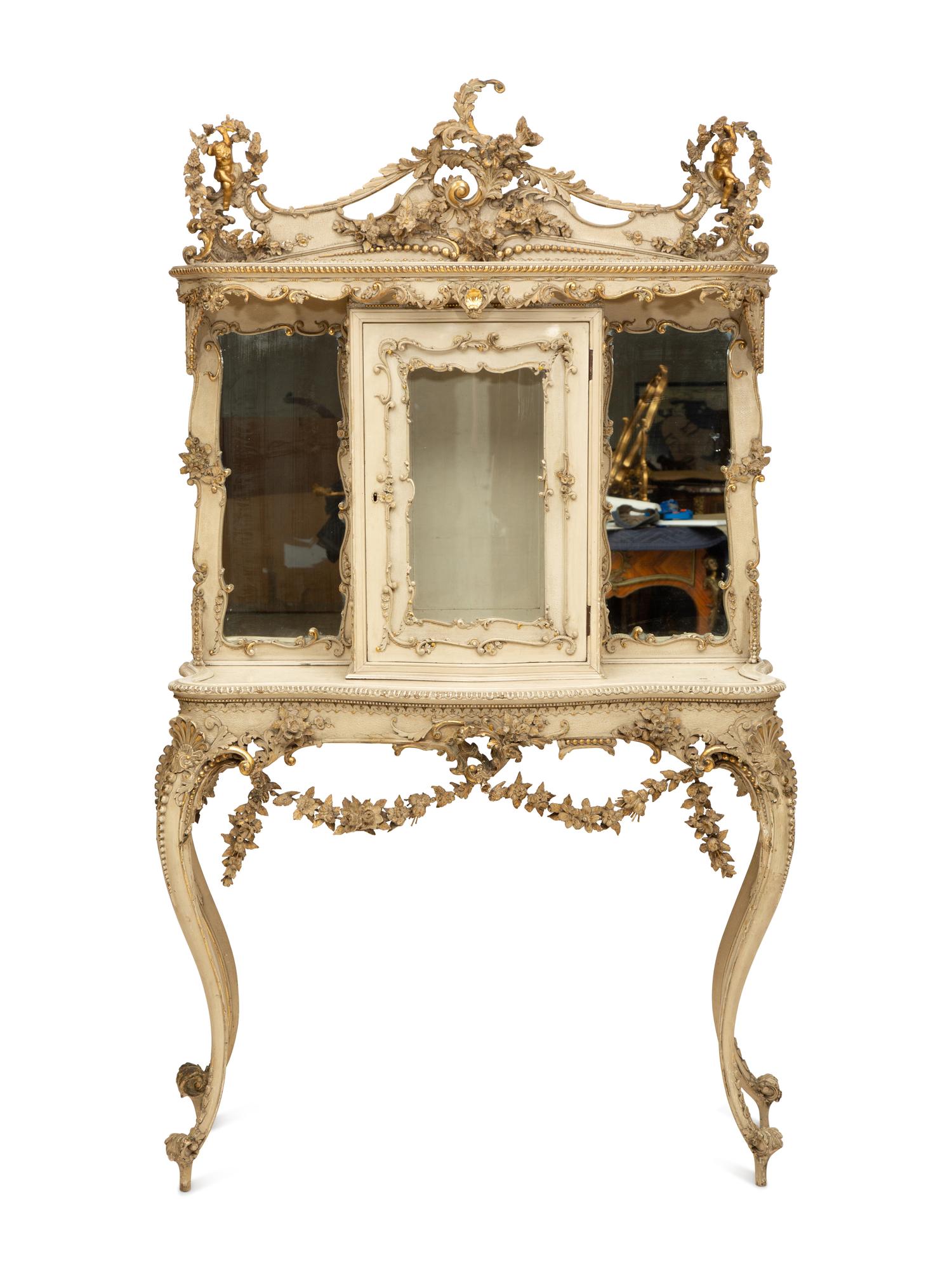 An Italian Rococo Style Gray Painted and Parcel Gilt Vitrine Table — 19th/20th Century