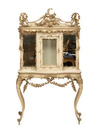 An Italian Rococo Style Gray Painted and Parcel Gilt Vitrine Table — 19th/20th Century