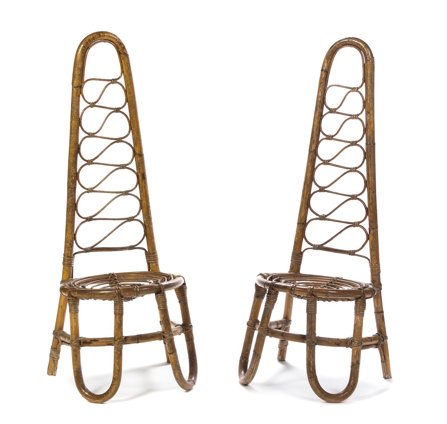 A Pair of Italian Bamboo Chairs Height 46 1/4 inches. — CIRCA 1960s