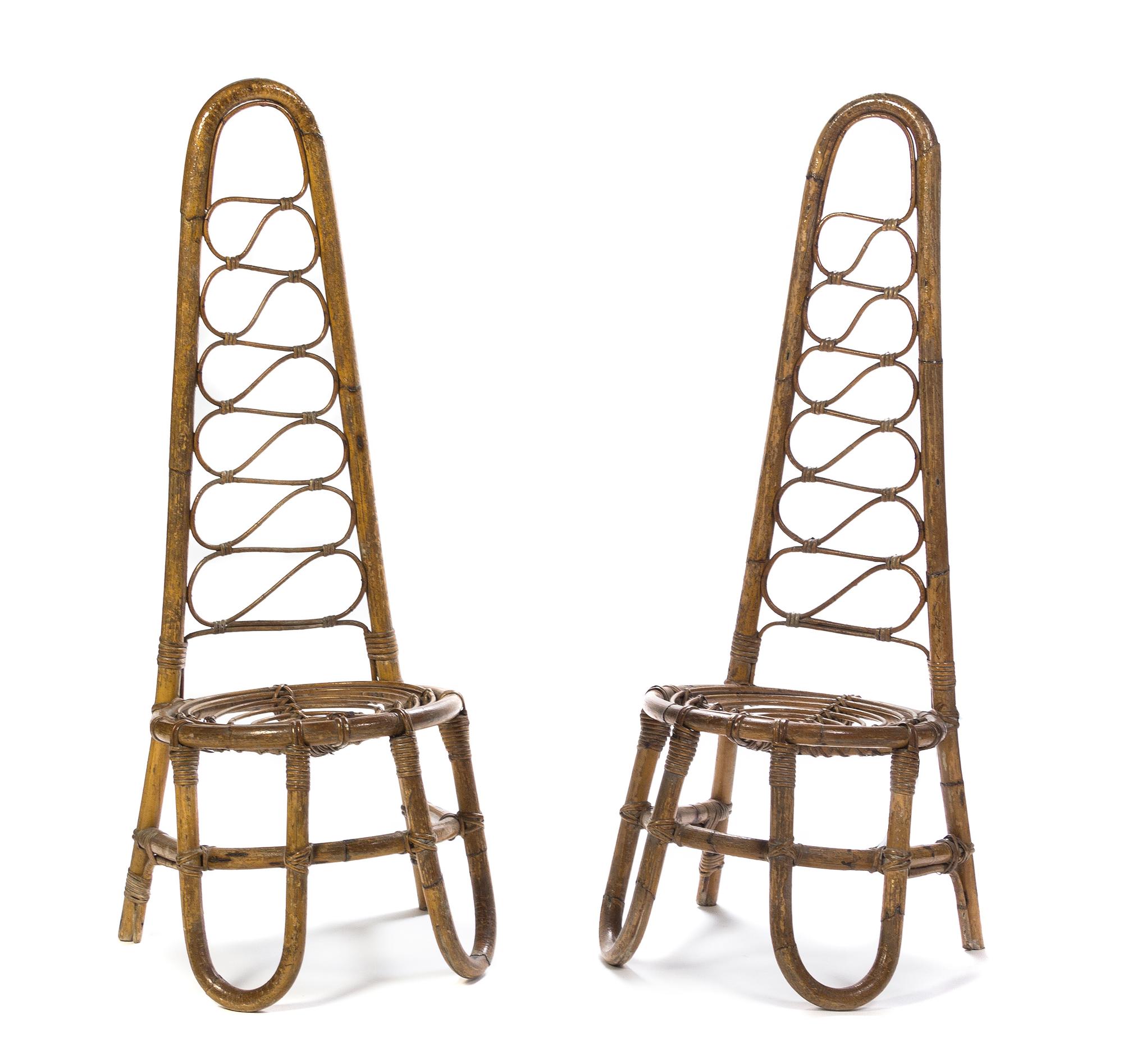 A Pair of Italian Bamboo Chairs Height 46 1/4 inches. — CIRCA 1960s