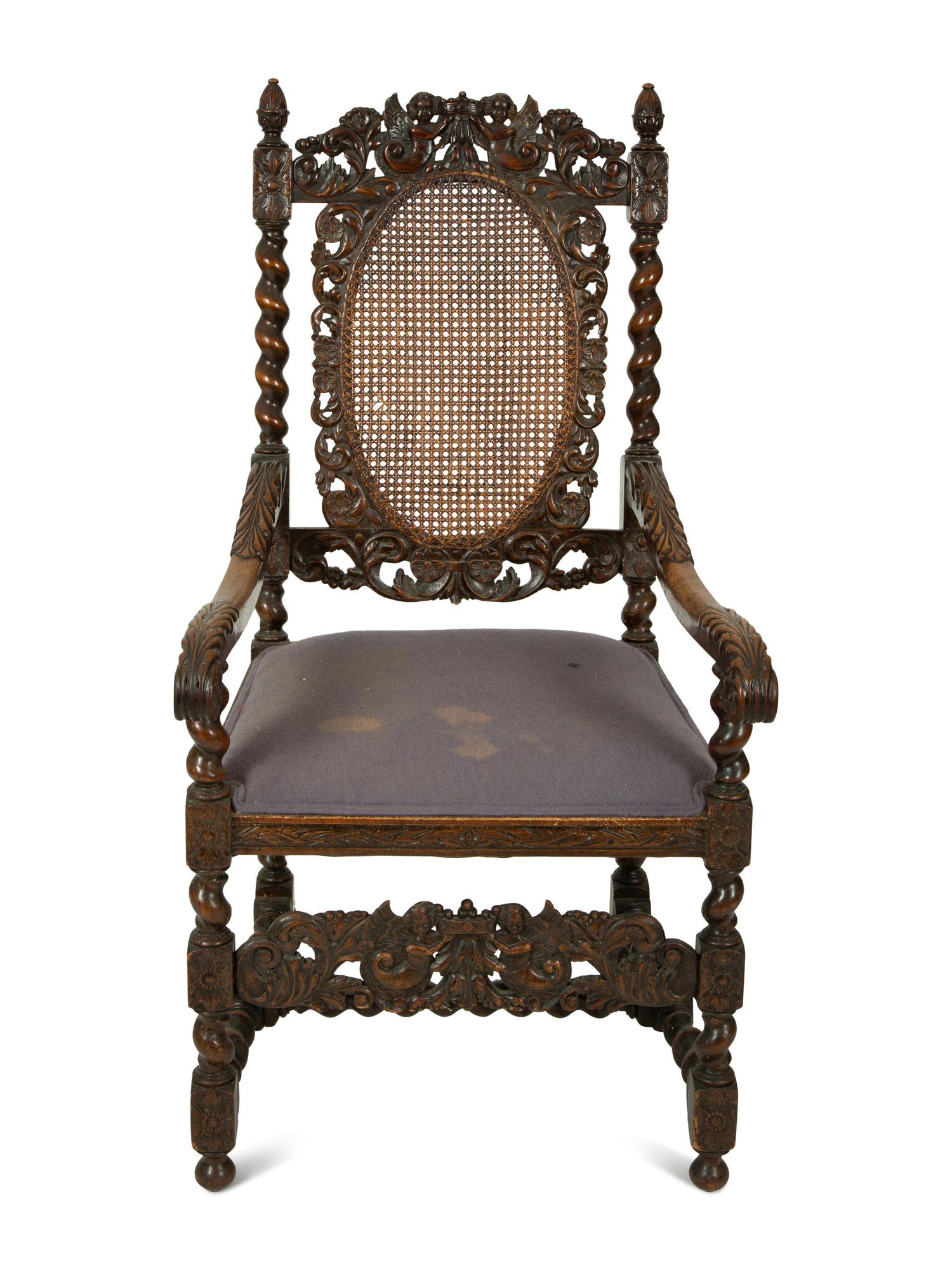 A William & Mary Style Carved Walnut Armchair — LATE 19TH CENTURY