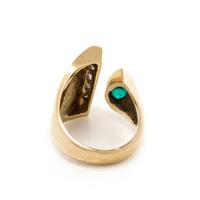 YELLOW GOLD, SYNTHETIC EMERALD AND DIAMOND RING
