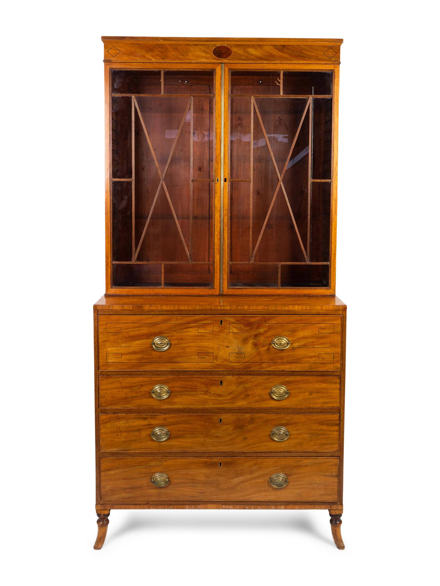 A George III Style Walnut Secretary Bookcase — 19TH CENTURY