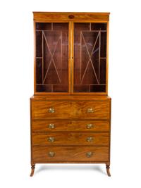 A George III Style Walnut Secretary Bookcase — 19TH CENTURY