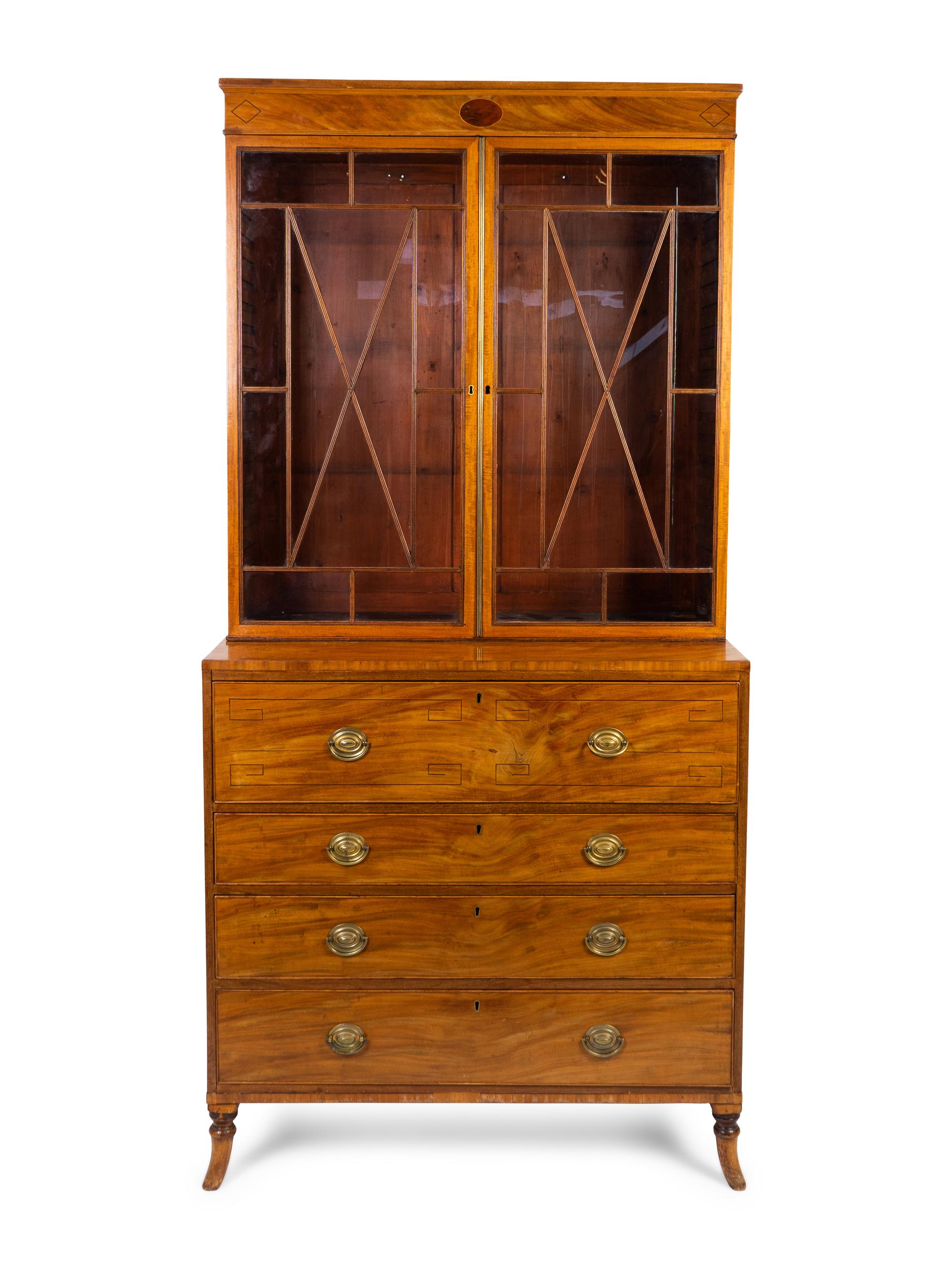 A George III Style Walnut Secretary Bookcase — 19TH CENTURY