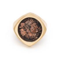 Yellow Gold and Ancient Bronze Coin Ring