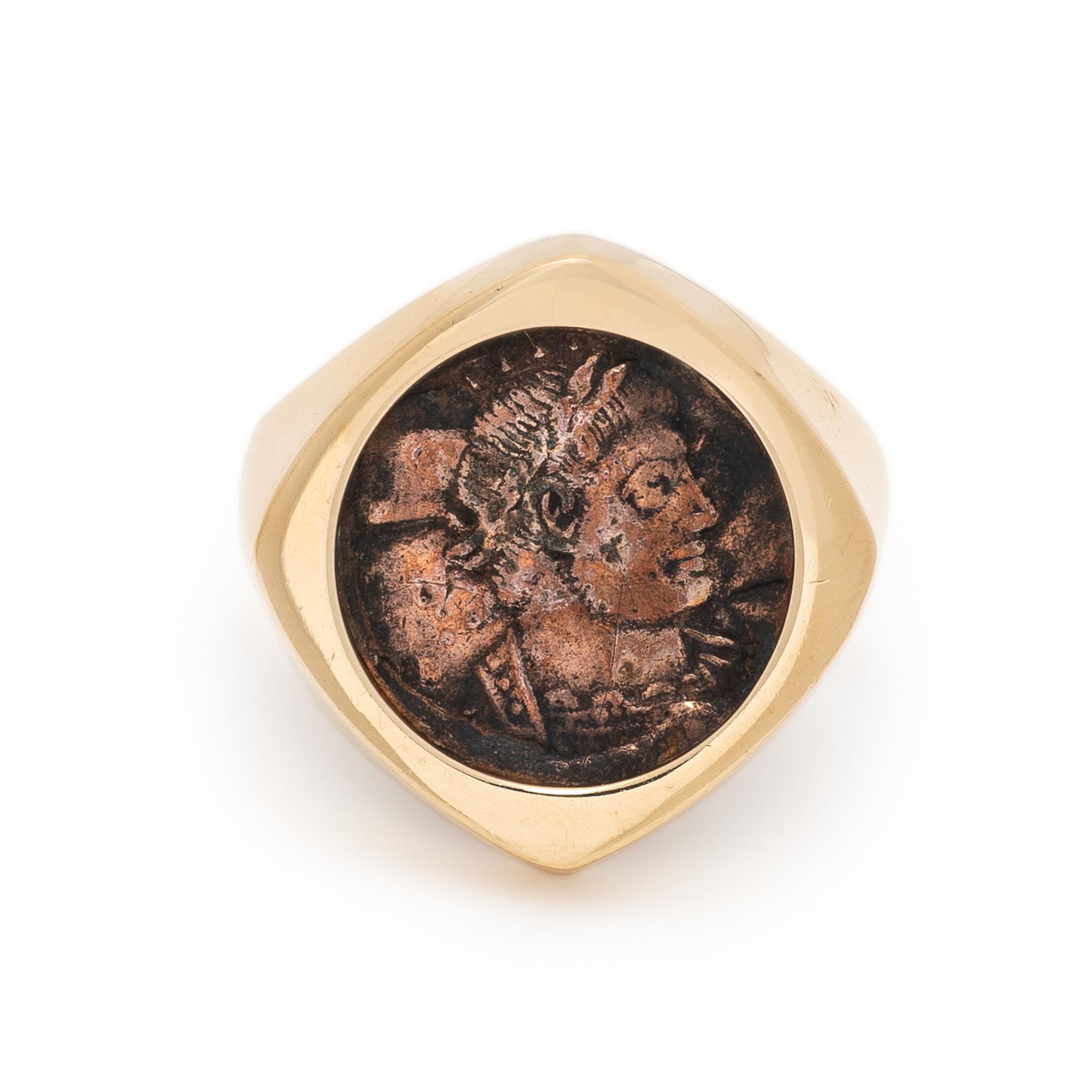 Yellow Gold and Ancient Bronze Coin Ring