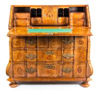 A Dutch Walnut and Marquetry Bureau Height 45 1/2 x width 44 x depth 24 inches. — 19TH CENTURY