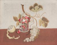 A Scottish Embroidered Felt Still Life Picture with Strawberries and Lemons 19 x 24 inches. — 19TH CENTURY