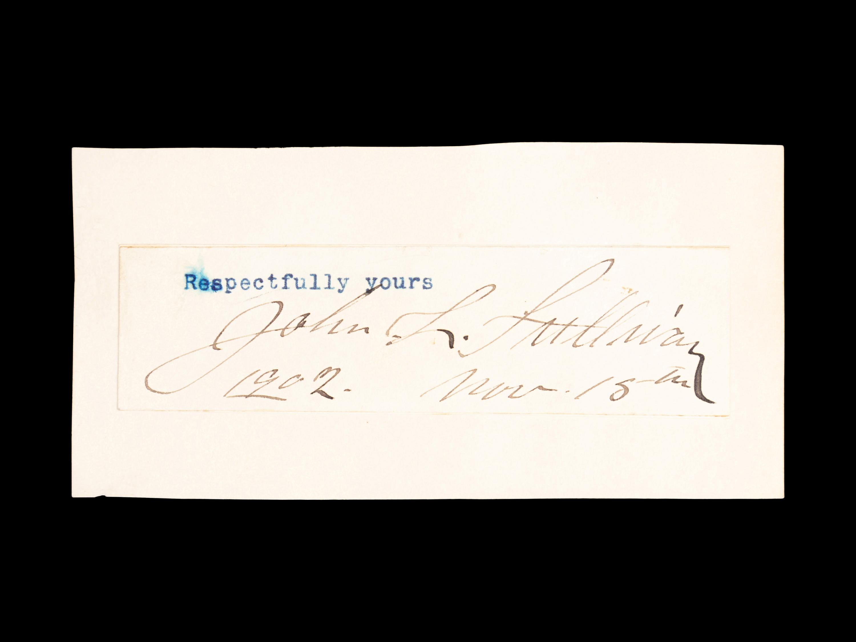 A Boxing Heavyweight Champion John L. Sullivan Autograph Signed Nov. 15 1902,