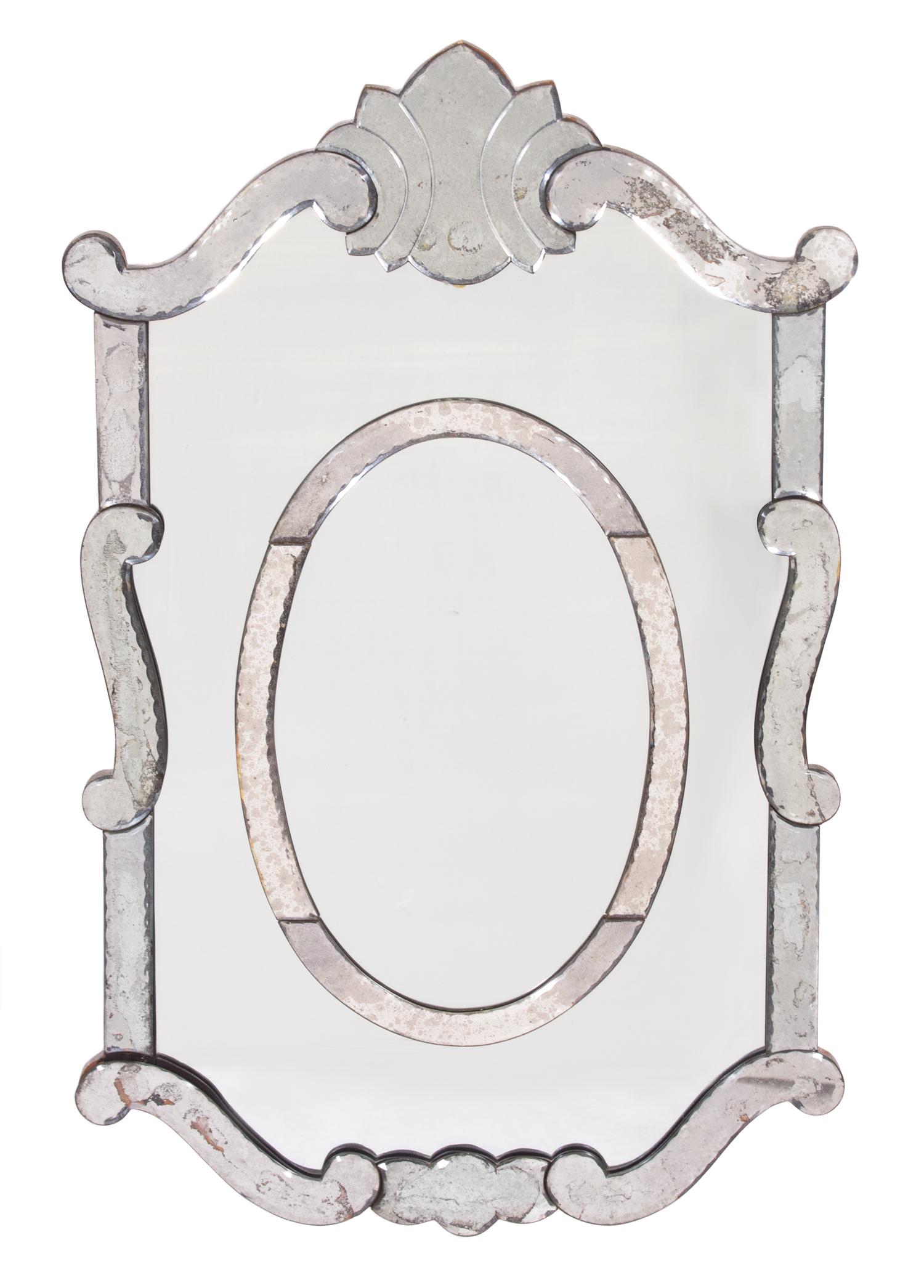 A Venetian Glass Wall Mirror Height 44 x width 28 inchces. — 19TH CENTURY