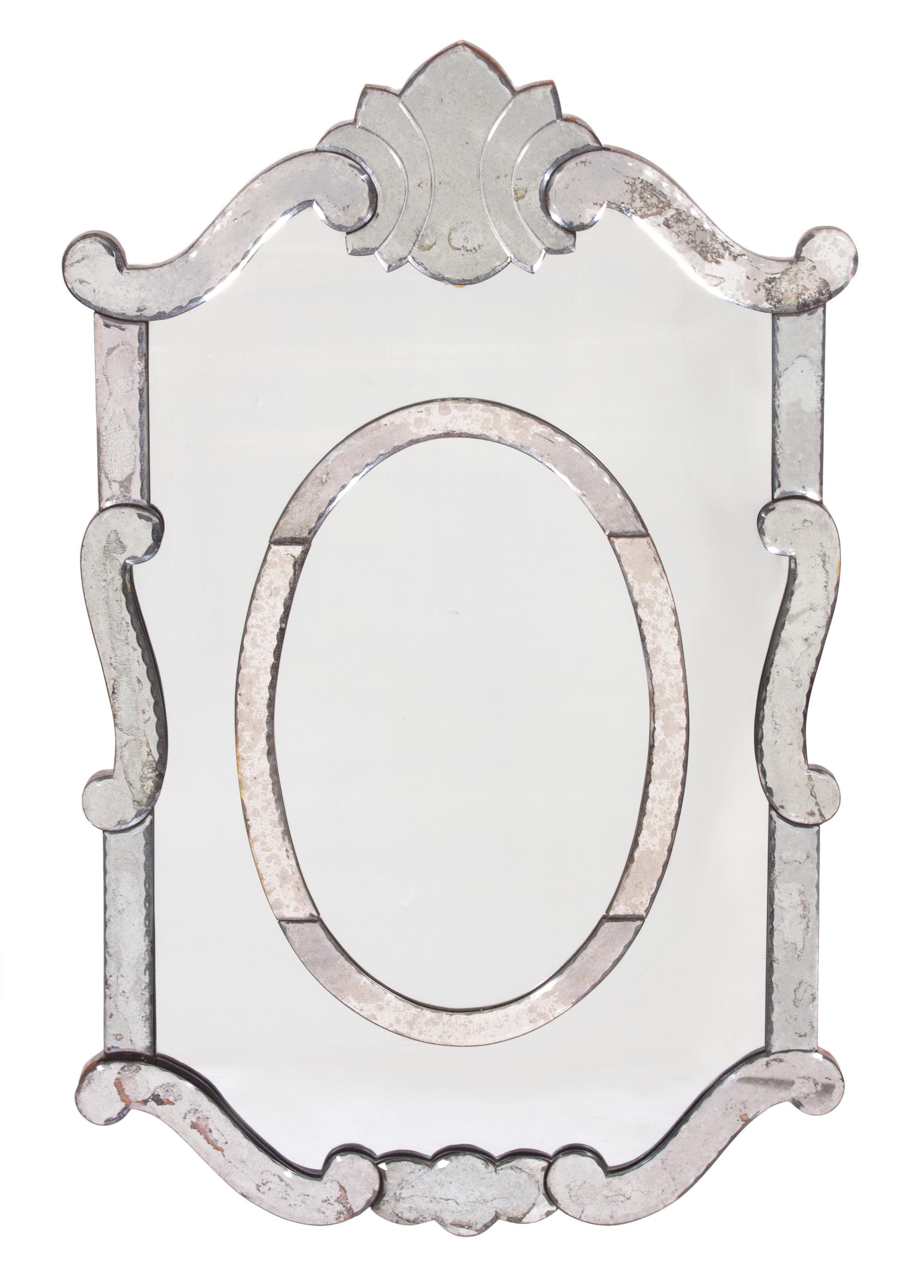 A Venetian Glass Wall Mirror Height 44 x width 28 inchces. — 19TH CENTURY