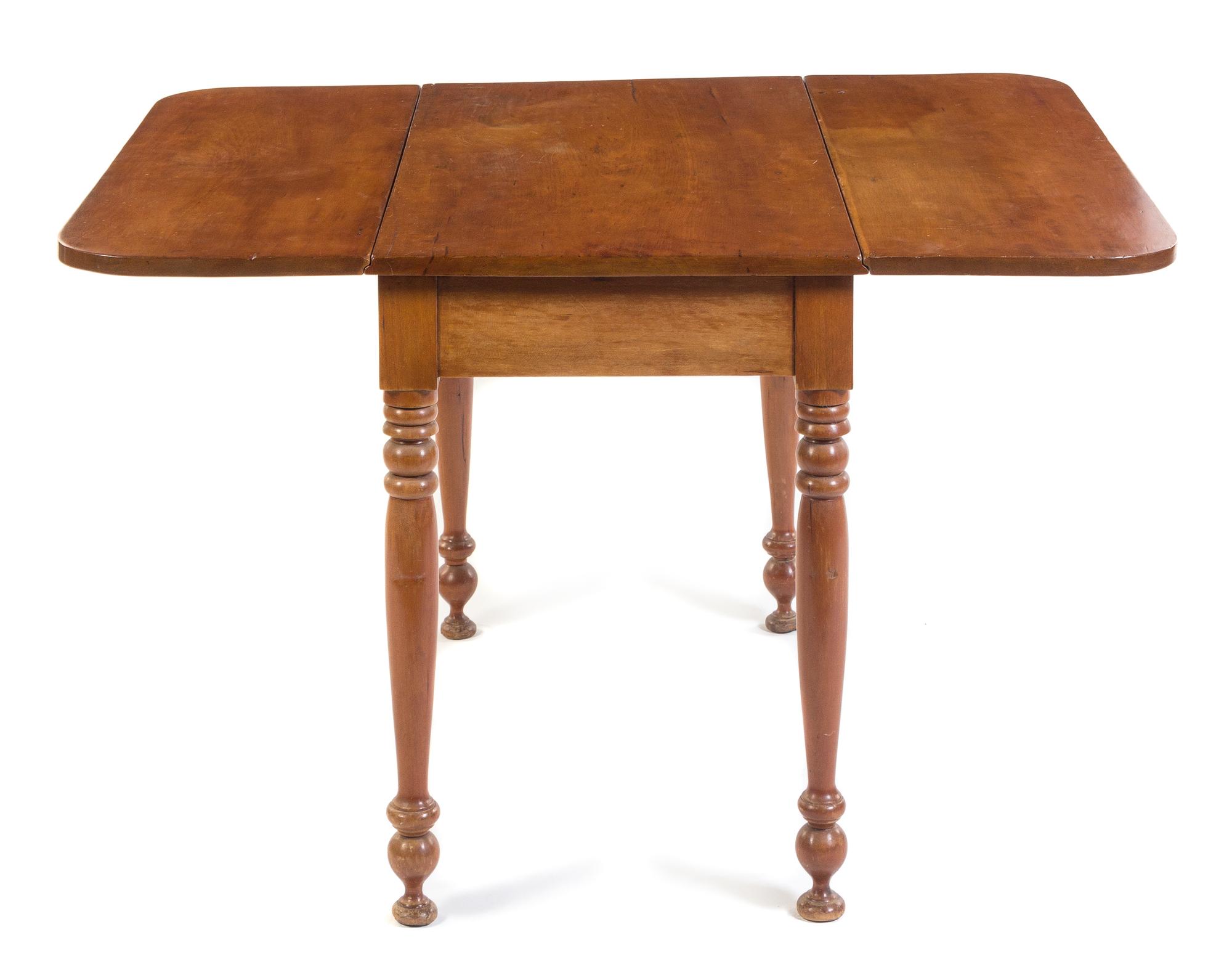 An American Maple Drop Leaf Table Height 28 1/2 x width 38 x depth 21 1/2 inches closed. — 19TH CENTURY