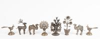 Eight Indian Silvered Filigree Metal Articles