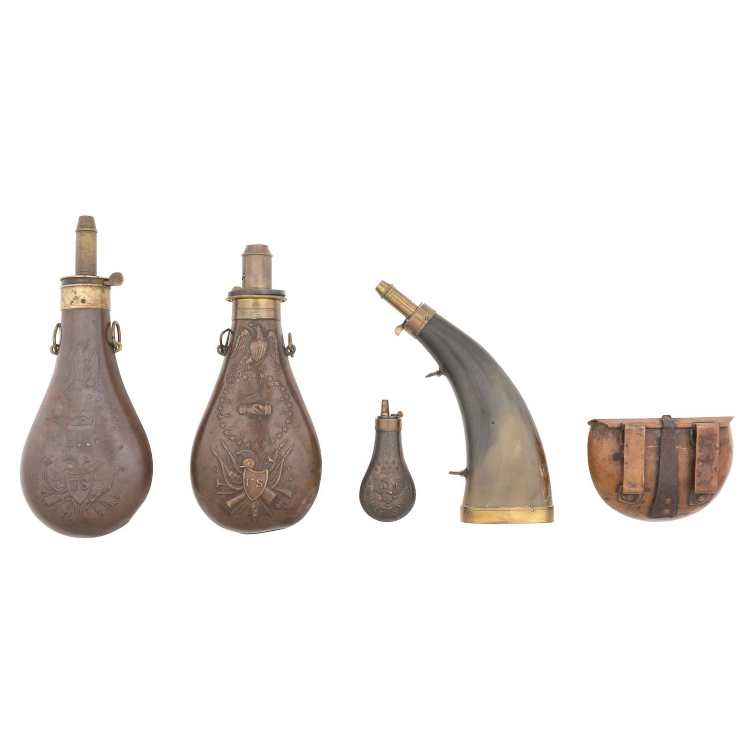 Group of Powder Flasks & a Kittredge Cartridge Box