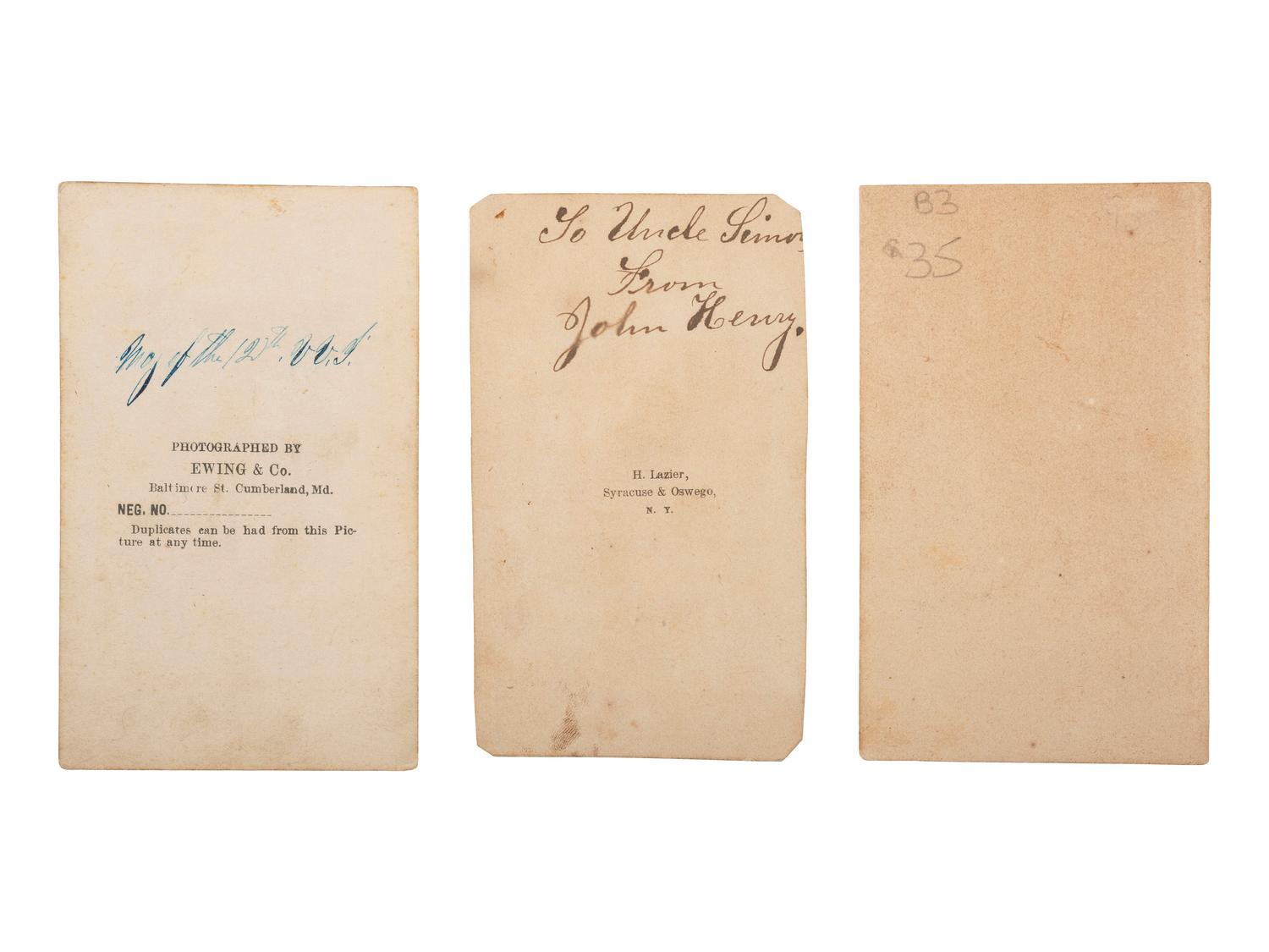 [CIVIL WAR]. A trio of 3 CDVs, including signed portrait of Major William Baker Curtis, 12th West Virginia Infantry Regiment.