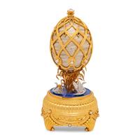 A Silver, Gilt and Enamel Decorated Swan Lake Egg-Form Music Box