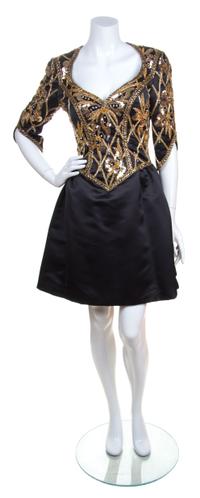 A Bob Mackie Black and Gold Sequin Cocktail Dress, Size 6.
