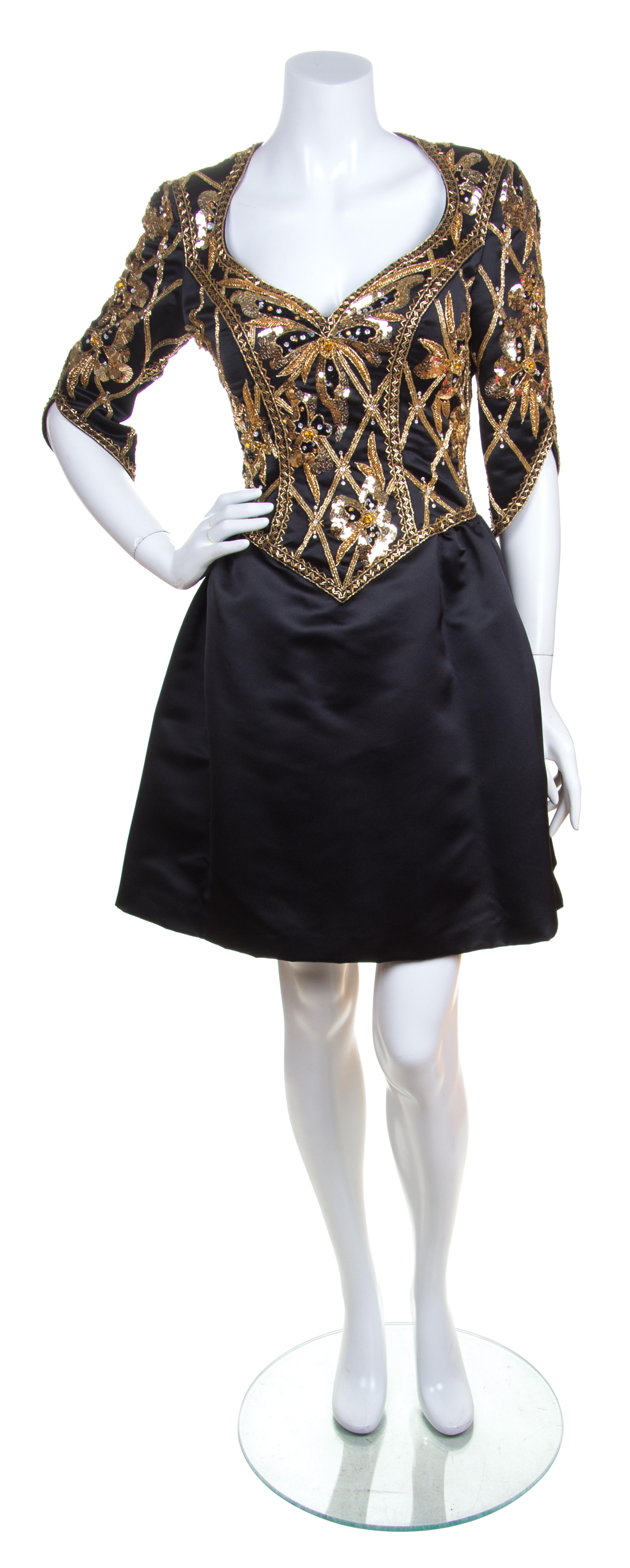 A Bob Mackie Black and Gold Sequin Cocktail Dress, Size 6.