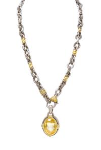 A Sterling Silver, 18 Karat Yellow Gold, Canary Quartz and Diamond 'Two' Pendant/Necklace, Judith Ripka, 45.50 dwts.