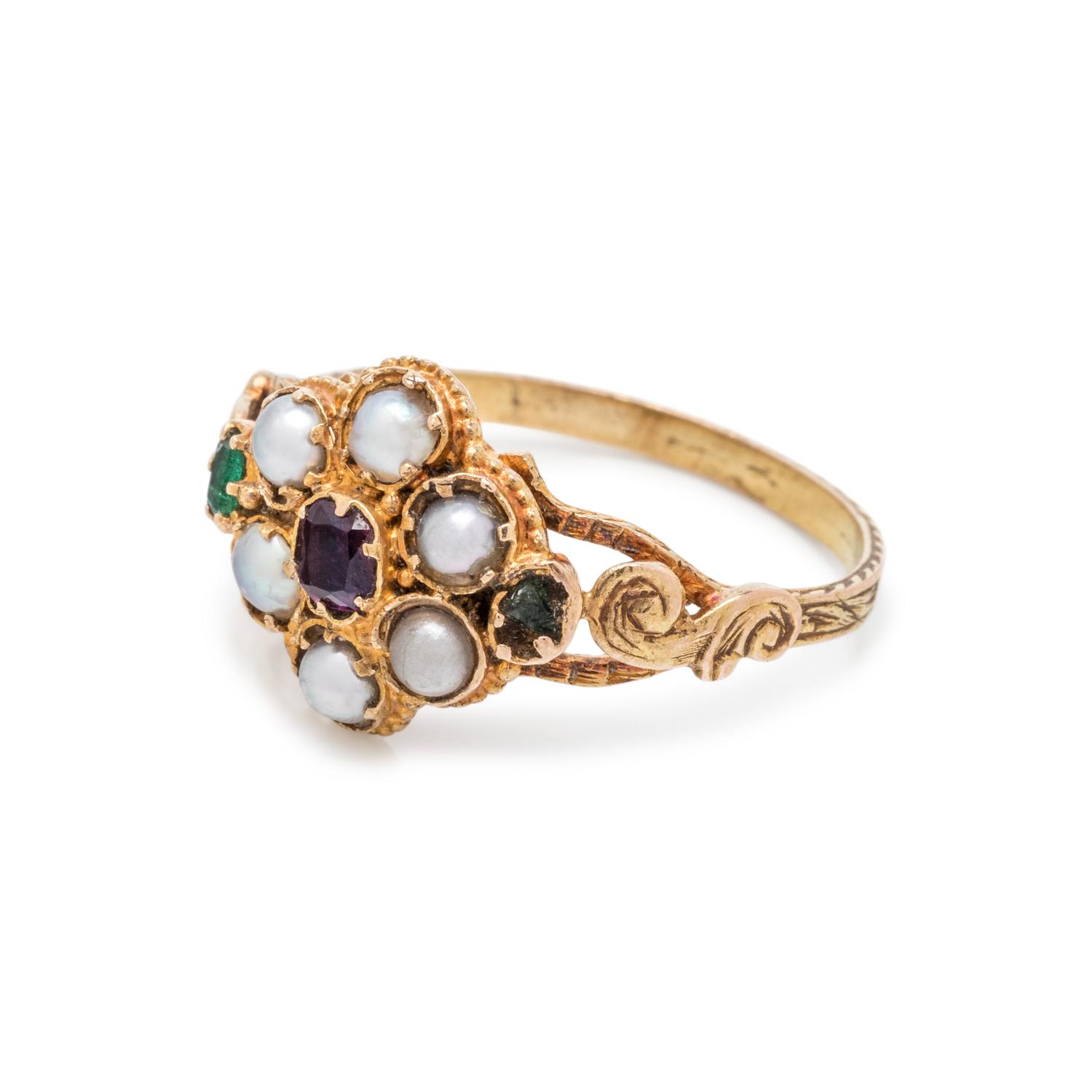 ANTIQUE, YELLOW GOLD AND MULTIGEM RING