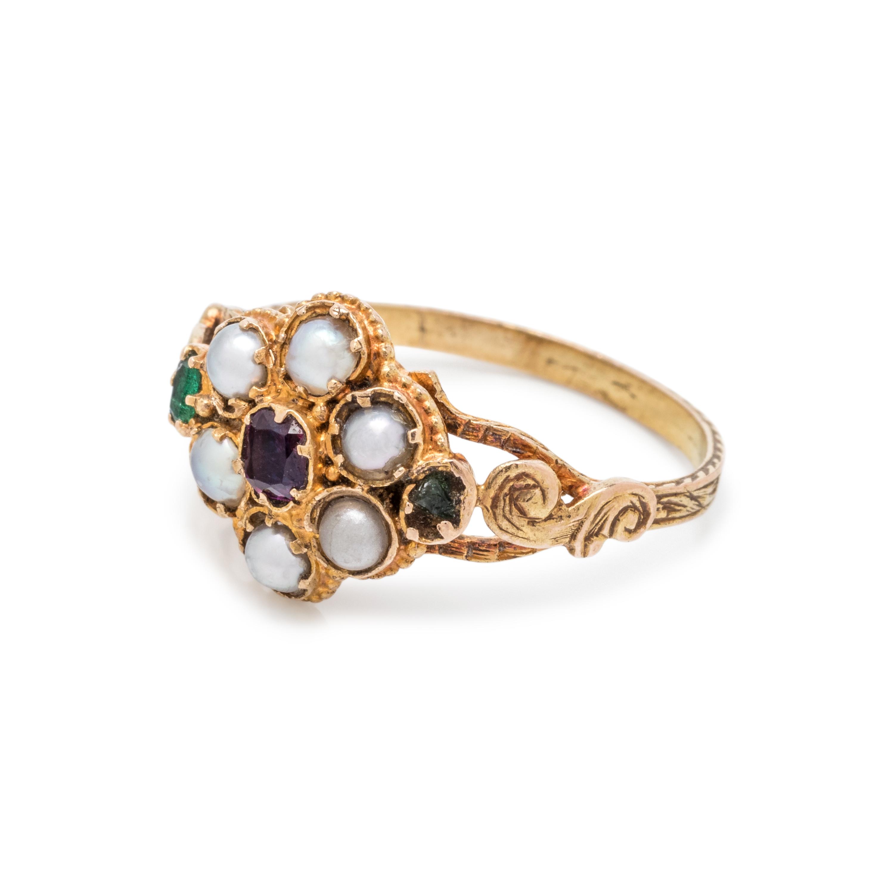 ANTIQUE, YELLOW GOLD AND MULTIGEM RING