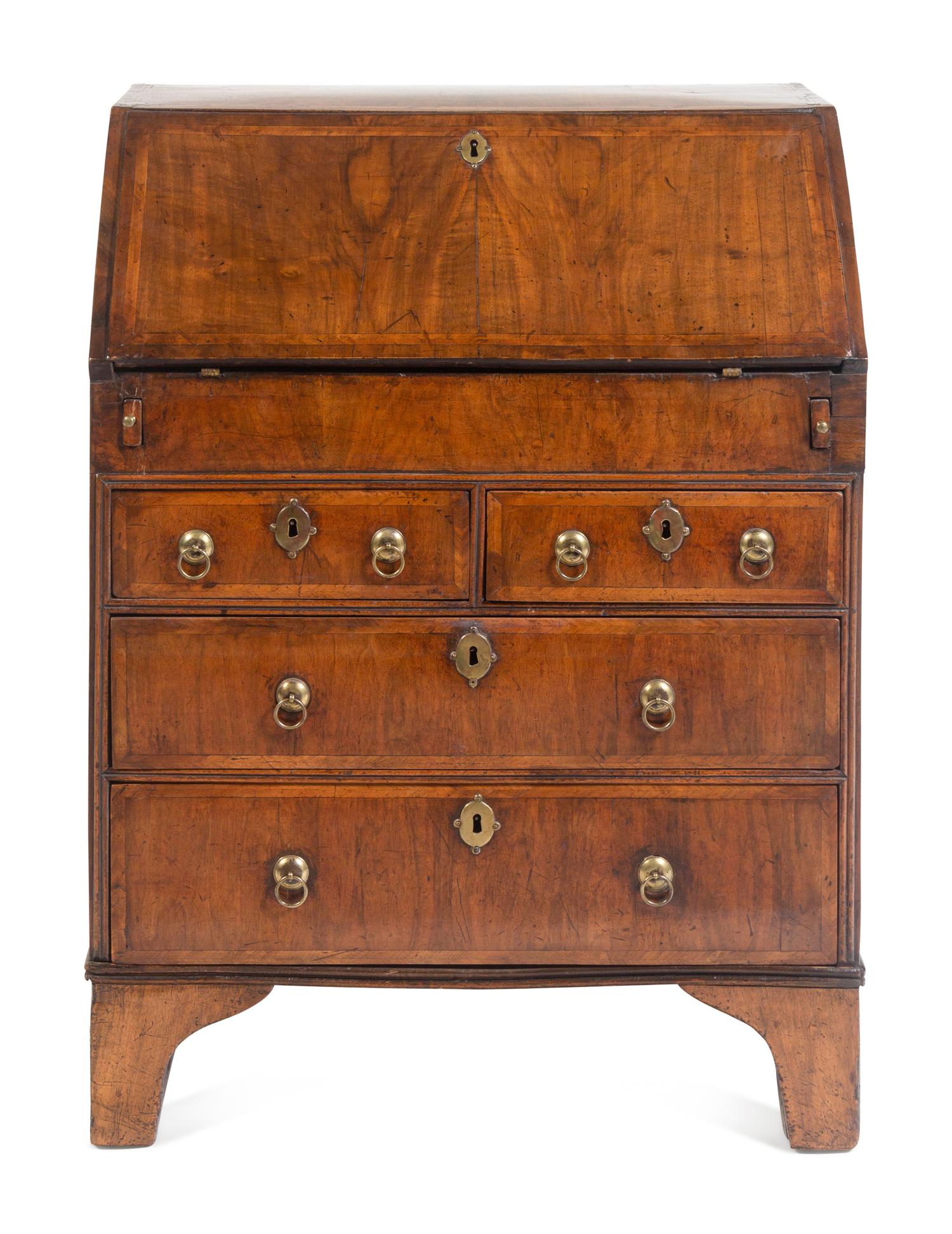 A George II Walnut Slant-Front Bureau