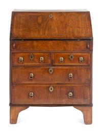 A George II Walnut Slant-Front Bureau