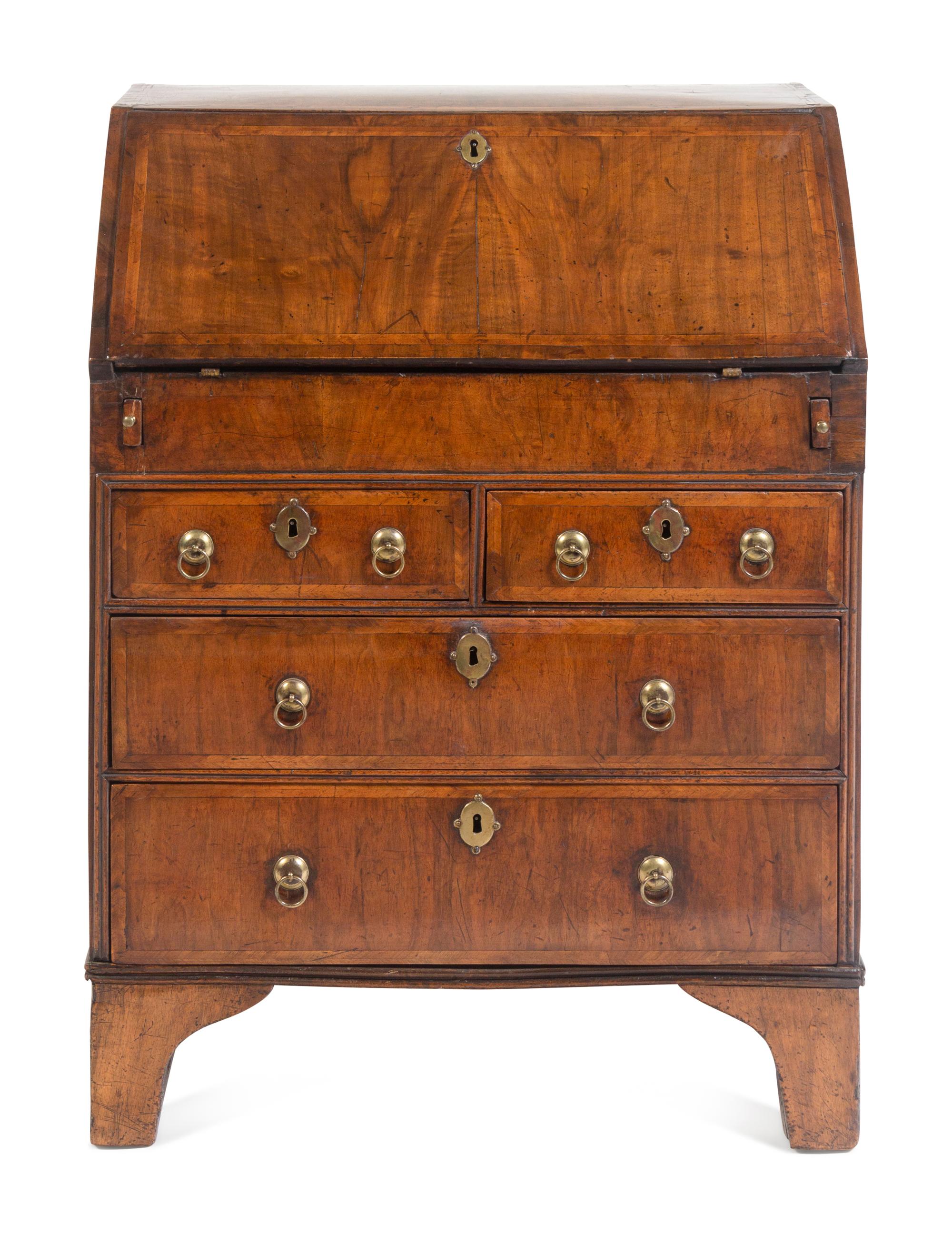 A George II Walnut Slant-Front Bureau