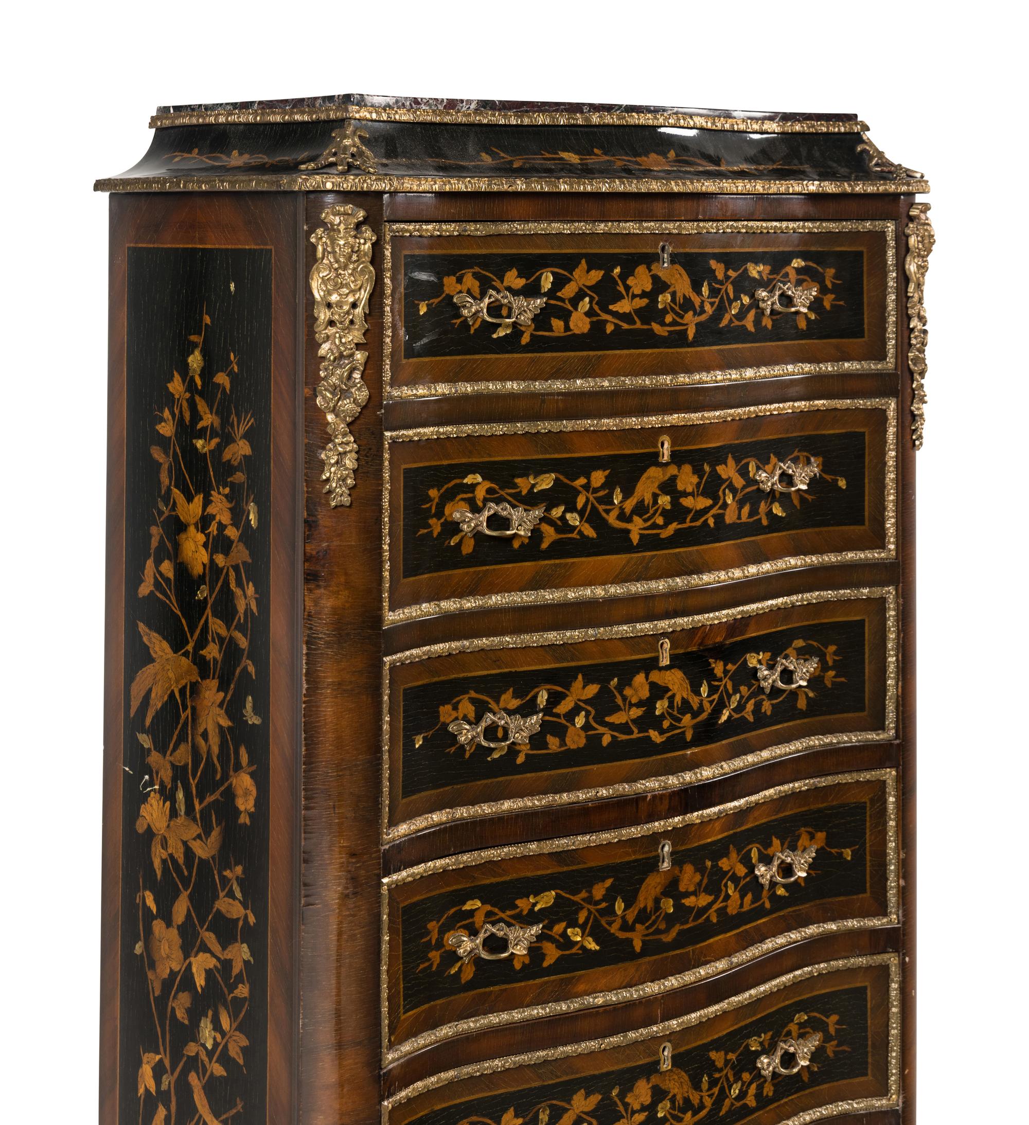 A Napoleon III Marquetry and Marble-Top Secrétaire à Abbatant