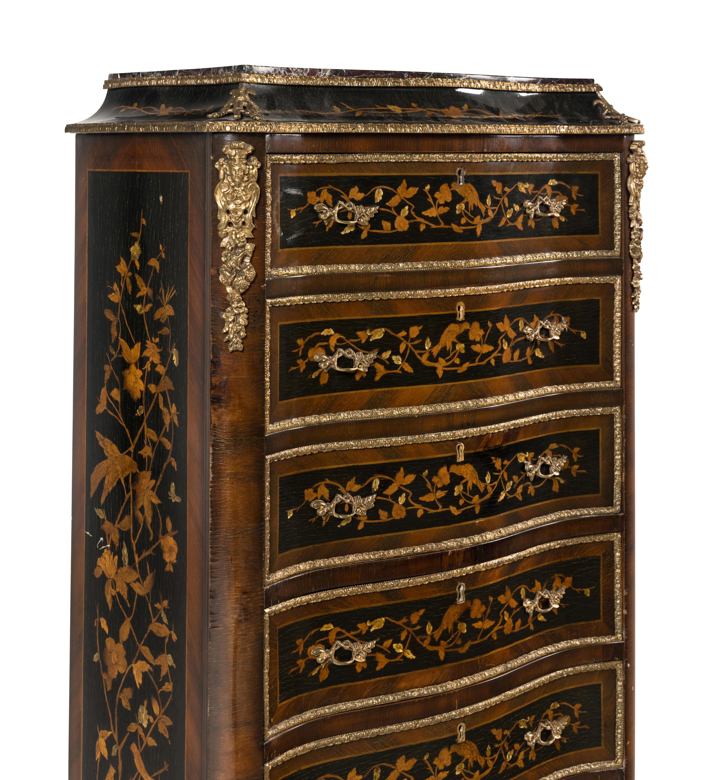 A Napoleon III Marquetry and Marble-Top Secrétaire à Abbatant