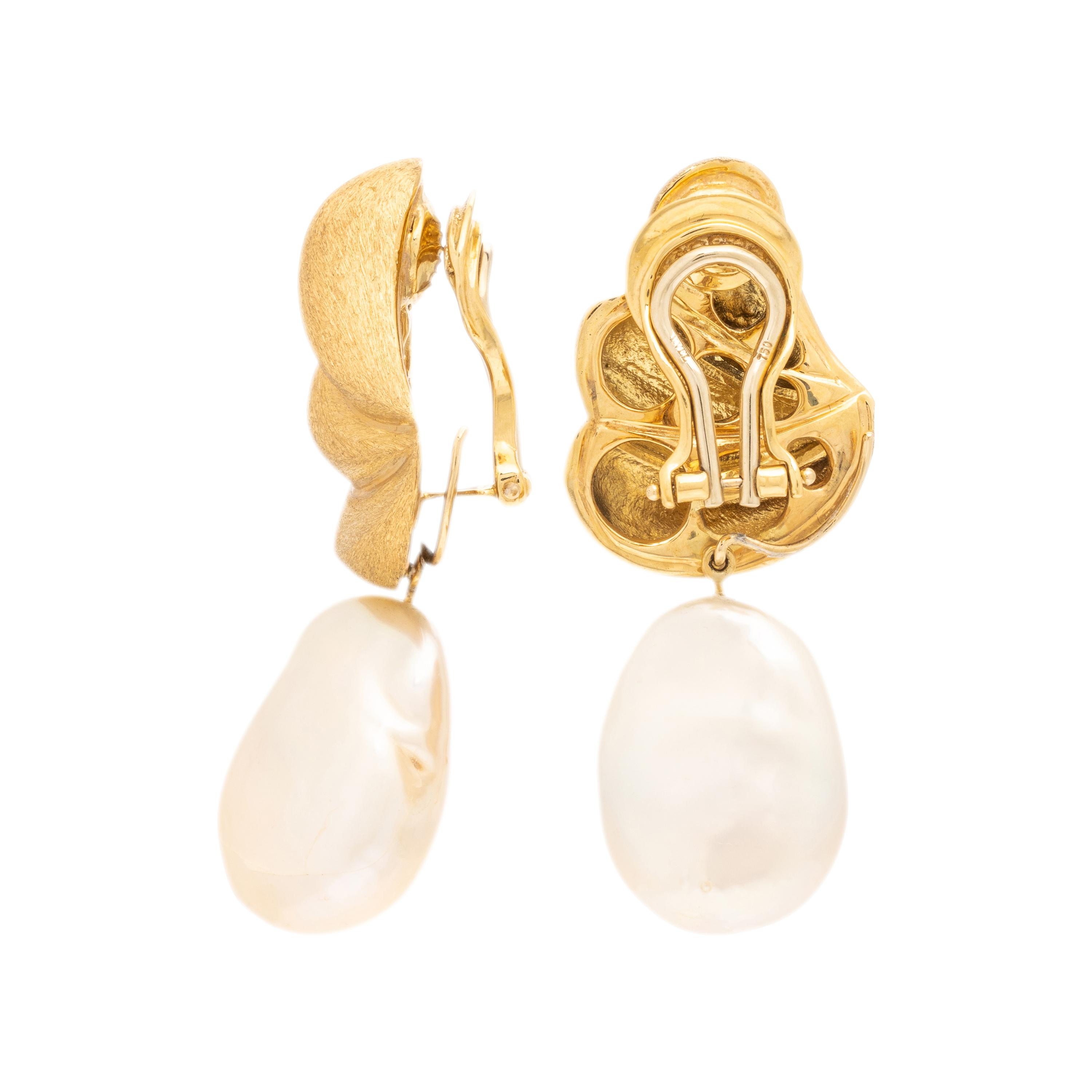 Yvel, Yellow Gold and Baroque Cultured Pearl Earrings