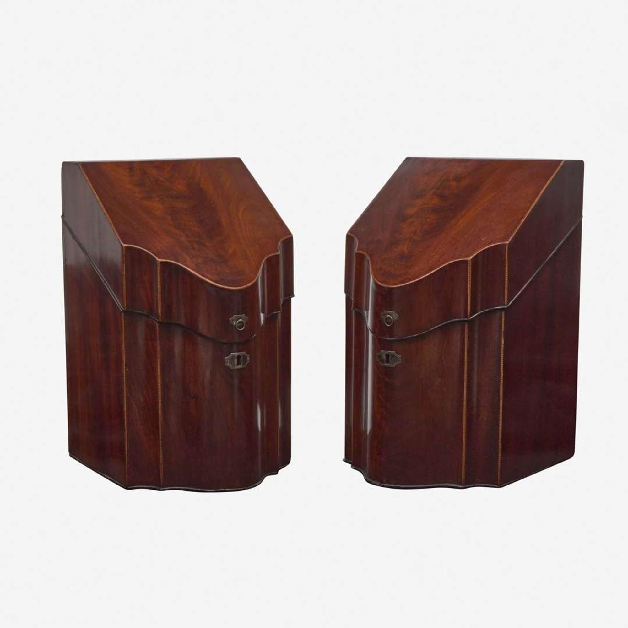 A pair of George III inlaid mahogany knife boxes late 18th century