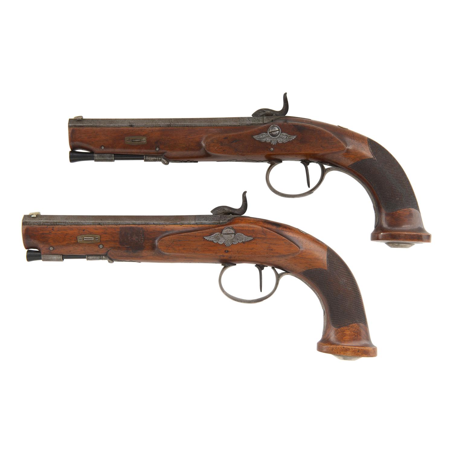 Pair of mid-19th Century Germanic Percussion Target Pistols by A. Dickore of Giessen