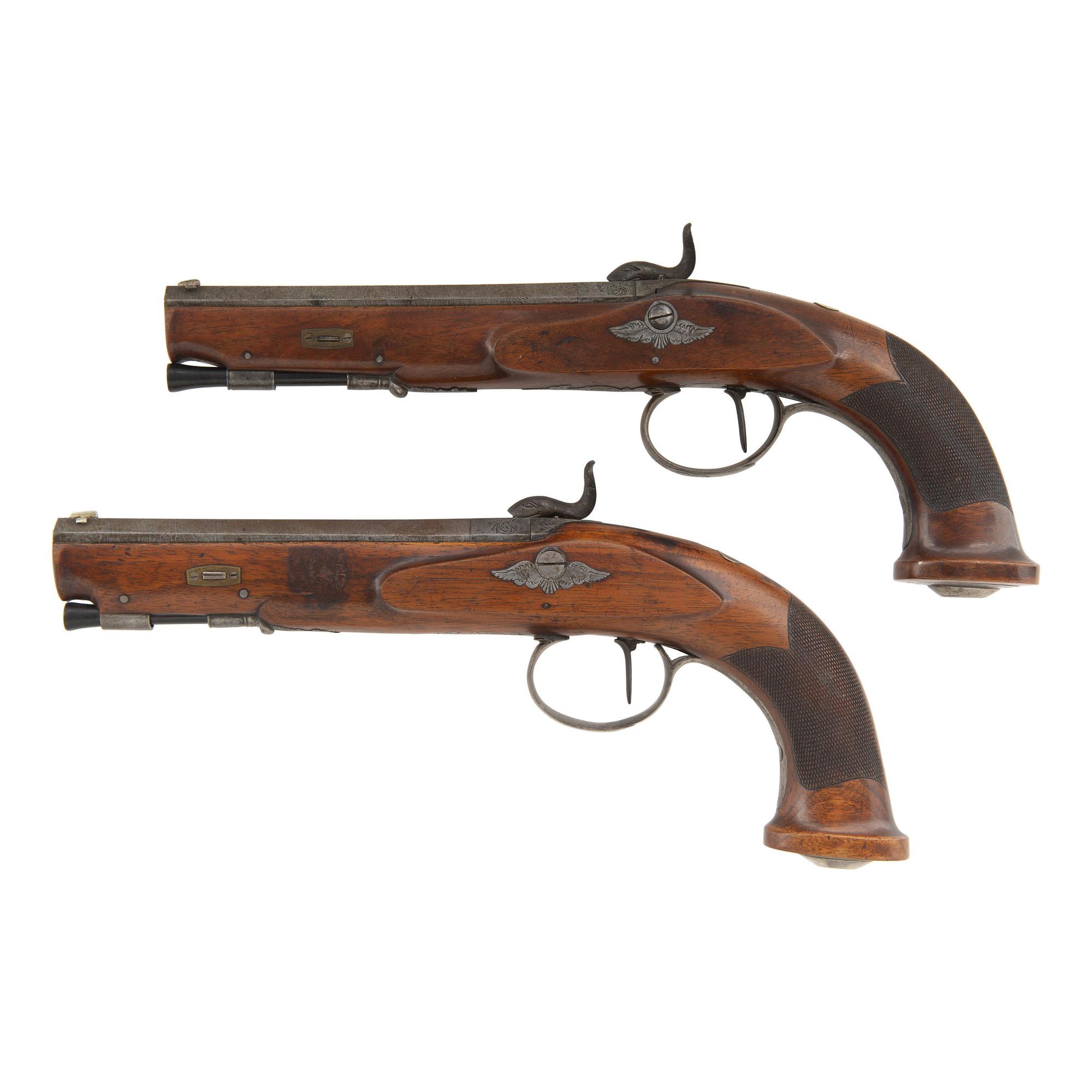 Pair of mid-19th Century Germanic Percussion Target Pistols by A. Dickore of Giessen